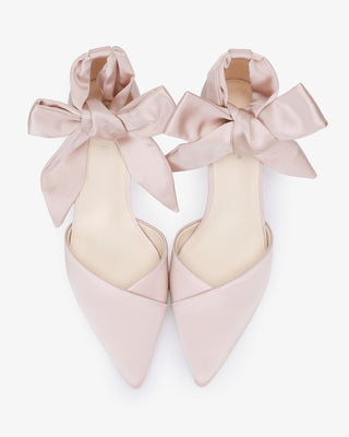 Satin Pointy Toe Low Block Heels Evening Shoes with Luxe Tie