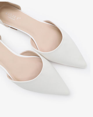 White Satin Pointy Toe Bridal Flats with Satin Ballerina Lace Up
