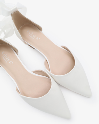 Satin Pointy Toe Bridal Flats with Ribbon Tie 