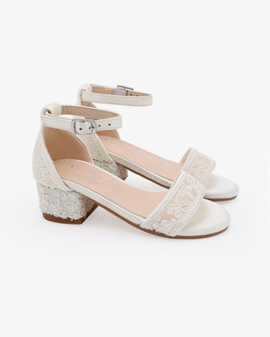Crochet Lace Low Block Heel Girls Sandals