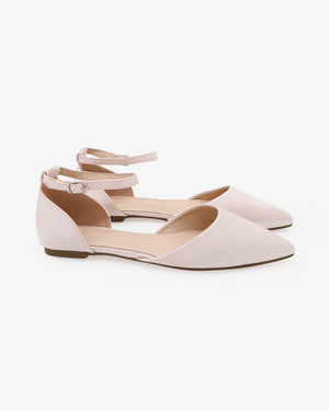 Satin Pointy Toe Flats with Ankle Strap