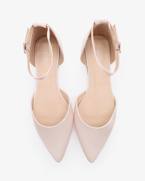 Satin Pointy Toe Flats with Ankle Strap