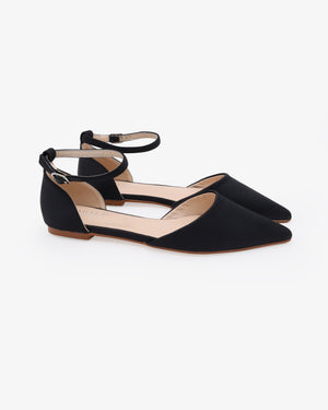 Satin Pointy Toe Flats with Ankle Strap