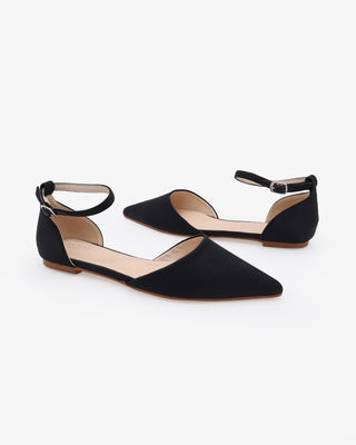 Black Satin Pointy Toe Women Flats 