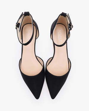 Satin Pointy Toe Flats with Ankle Strap