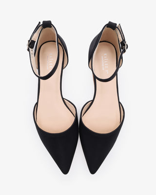 Black Satin Pointy Toe Women Flats 