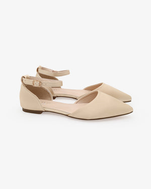 Satin Pointy Toe Flats with Ankle Strap