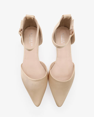 Satin Pointy Toe Flats with Ankle Strap
