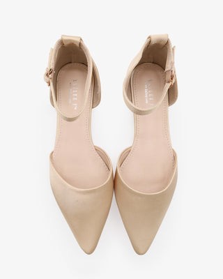 Satin Pointy Toe Flats with Ankle Strap