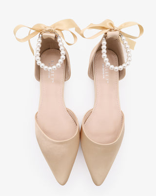 Satin Pointy Toe Flats with Satin Ankle Tie or Ballerina Lace Up