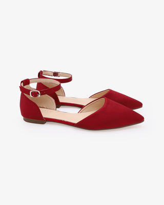 Burgundy Satin Pointy Toe Women Flats