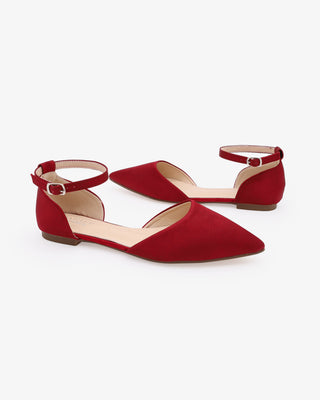 Burgundy Satin Pointy Toe Women Flats