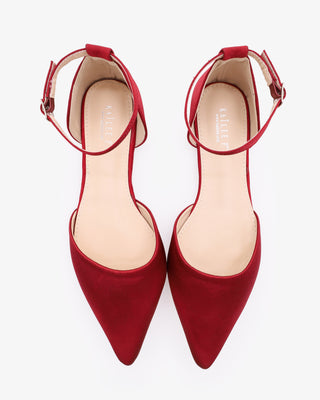 Burgundy Satin Pointy Toe Women Flats
