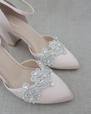 Evening Block Heel with Rhinestones Detail