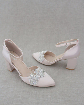 Evening Block Heel with Rhinestones Detail