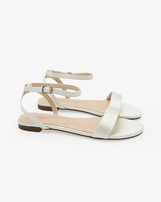 Ivory Satin Flat Wedding Sandal with Ankle Strap
