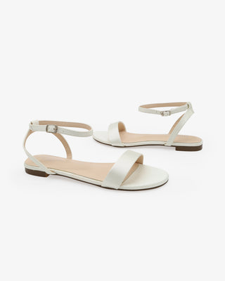 Ivory Satin Flat Wedding Sandal with Ankle Strap