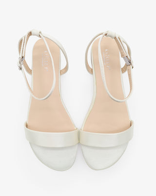 Ivory Satin Flat Wedding Sandal with Ankle Strap