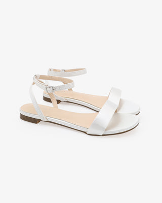 White Satin Flat Wedding Sandal with Ankle Strap