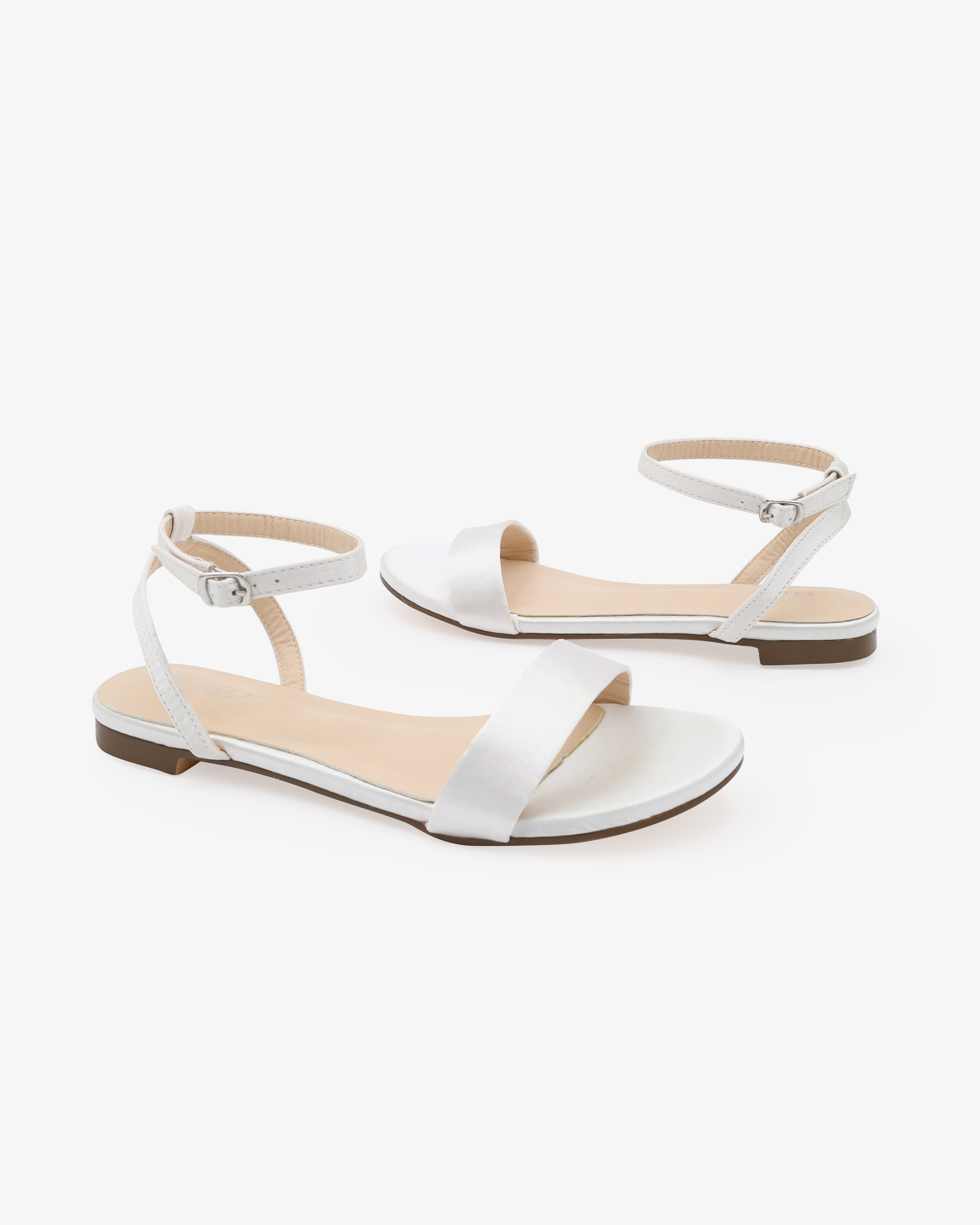 White Satin Flat Sandal with Ankle Strap, Wedding Sandals, Bridal Flat 7 White Satin Flat Sandal with Ankle Strap, Wedding Sandals, Bridal Flat 7