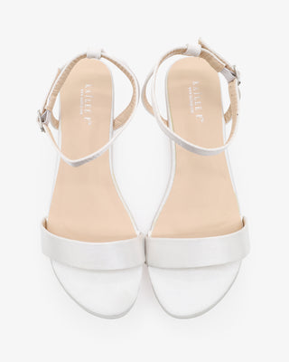 White Satin Flat Wedding Sandal with Ankle Strap