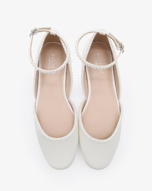 Bridal Round Toe Flat with Mini Pearls
