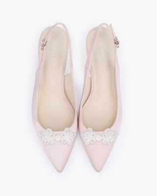 Satin Pointy Toe Slingback Wedding Pumps with Button BroochWomen Shoes
