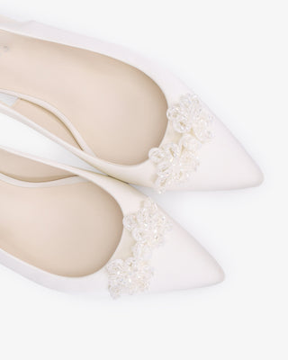 Satin Pointy Toe Slingback Wedding Pumps with Button BroochWomen Shoes