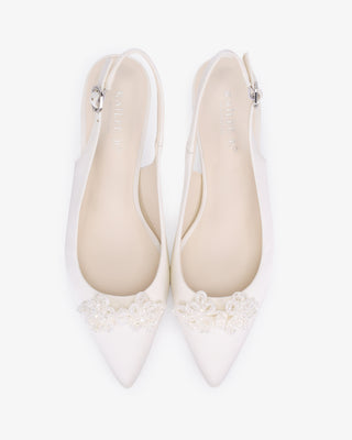 Satin Pointy Toe Slingback Wedding Pumps with Button BroochWomen Shoes