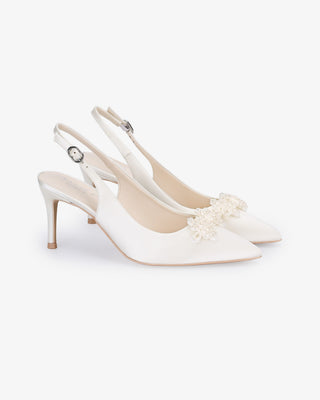 Satin Pointy Toe Slingback Wedding Pumps with Button BroochWomen Shoes