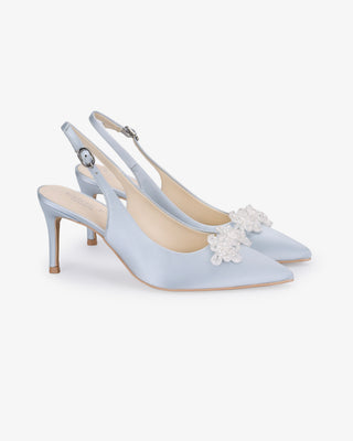 Satin Pointy Toe Slingback Wedding Pumps with Button BroochWomen Shoes