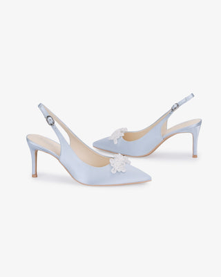 Satin Pointy Toe Slingback Wedding Pumps with Button BroochWomen Shoes