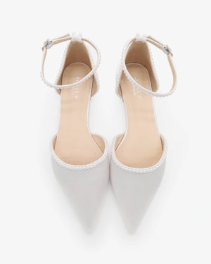 Satin Pointy Toe Wedding Flats with Mini Pearls and Ankle Strap