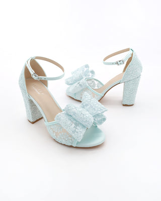 Crochet Lace Block Heel Sandals with Oversized Crochet Lace Bow