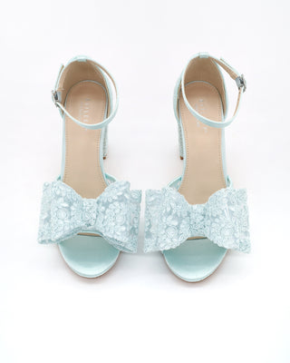 Crochet Lace Block Heel Sandals with Oversized Crochet Lace Bow