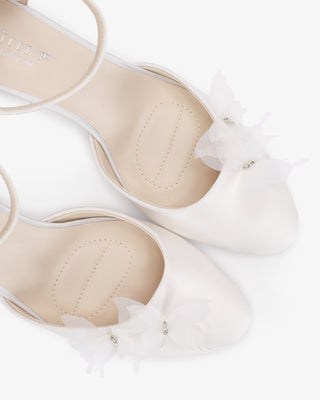 White Satin Wedding Block Heel with Butterfly Kiss