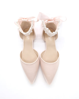 Satin Pointy Toe Evening Flats with Perla Ankle Strap