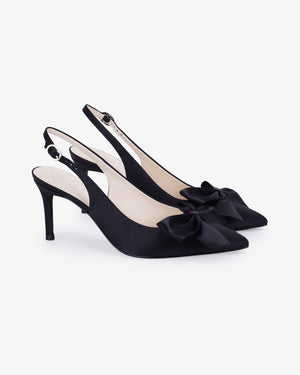 Satin Pointy Toe Slingback Wedding Pumps with Front Satin Bow