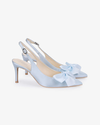 Satin Pointy Toe Slingback Wedding Pumps with Front Satin BowWomen Shoes