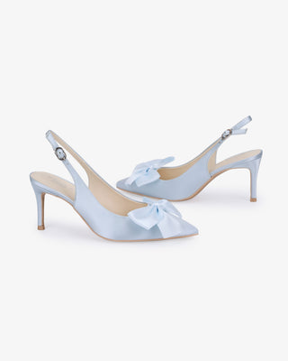 Satin Pointy Toe Slingback Wedding Pumps with Front Satin BowWomen Shoes