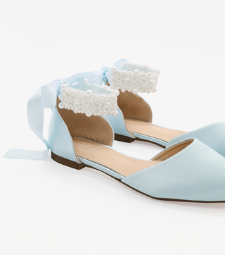 Satin Pointy Toe Wedding Flats with Perla Ankle Strap