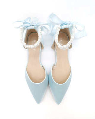 Satin Pointy Toe Wedding Flats with Perla Ankle Strap
