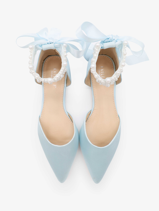 Satin Pointy Toe Wedding Flats with Perla Ankle Strap