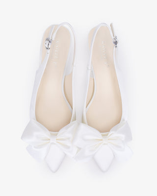 Satin Pointy Toe Slingback Wedding Pumps with Front Satin BowWomen Shoes
