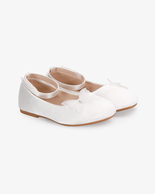 White Satin Flower Girls Ballet Flats with Butterfly Kiss
