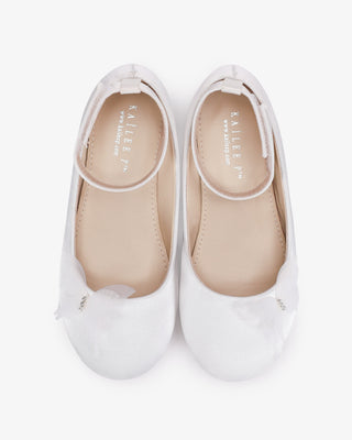 White Satin Flower Girls Ballet Flats with Butterfly Kiss