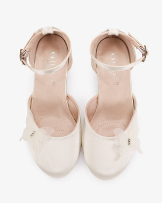 Ivory Girls Satin Block Heel with Butterfly Kiss Embellishment