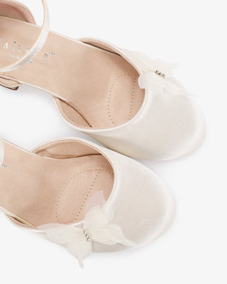 Ivory Girls Satin Block Heel with Butterfly Kiss Embellishment