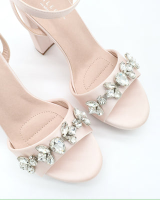 Satin Platform Block Heel Wedding Sandals with Navette Rhinestones