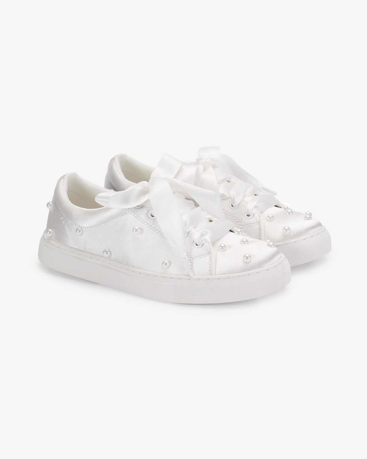 Satin Wedding Platform Sneakers with Scattered Pearls